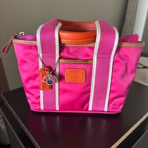 Coach Hot Pink Canvas Tote with Orange Trim